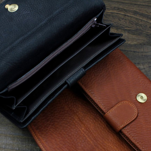 送料無料】カーフスキン 本革3つ折り長財布 長財布（メンズ