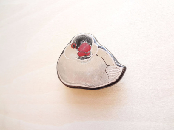 文鳥 漆 帯留めブローチ 3枚目の画像