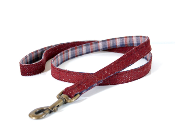 Tweed x Check Reversible Small Dog Lead Engine AG 第4張的照片