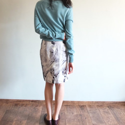 ECUME SKIRT {LIMITED EDITION} 蠶絲藍綠色調抽像水墨印花一字裙 第4張的照片