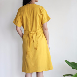 LIMONADE DRESS 萊姆黃亞麻及膝前綁帶洋裝 第4張的照片