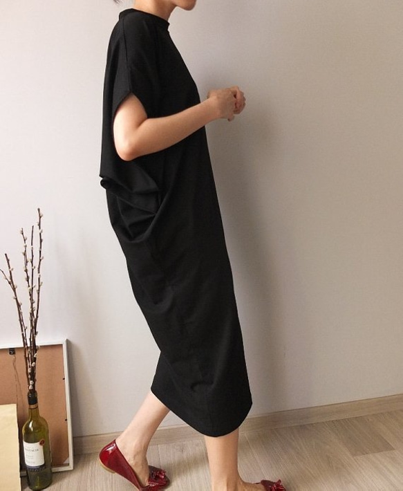 YOHJI DRESS  和服比例袖棉質黑色洋裝 第5張的照片