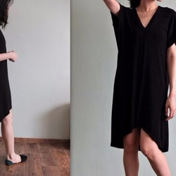 DÉSINVOLTE DRESS 捏摺Ｖ領黑色不規則天絲棉洋裝 第5張的照片