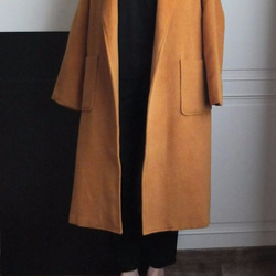 THOMPSON WOOL COAT 柿色敞開腰帶式羊毛大衣 第3張的照片