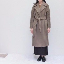 MACCHIATO OVERCOAT {HANDMADE} 雙層美麗諾羊毛褐灰色綁帶大衣（100%手工） 第1張的照片