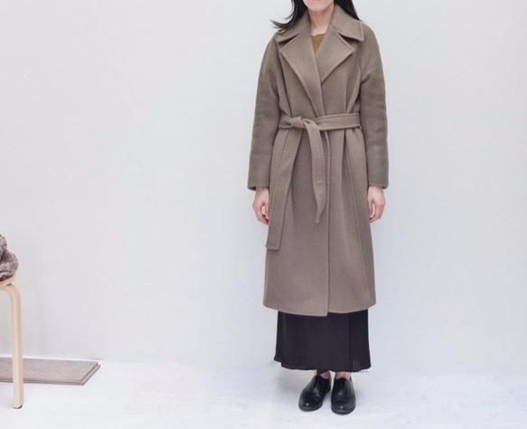 MACCHIATO OVERCOAT {HANDMADE} 雙層美麗諾羊毛褐灰色綁帶大衣（100%手工） 第1張的照片