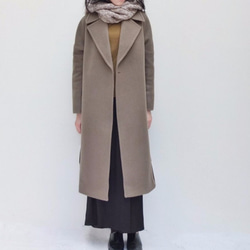 MACCHIATO OVERCOAT {HANDMADE} 雙層美麗諾羊毛褐灰色綁帶大衣（100%手工） 第2張的照片