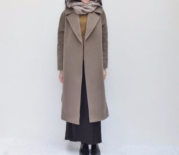 MACCHIATO OVERCOAT {HANDMADE} 雙層美麗諾羊毛褐灰色綁帶大衣（100%手工） 第2張的照片
