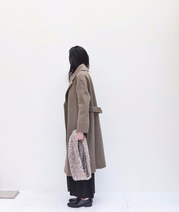 MACCHIATO OVERCOAT {HANDMADE} 雙層美麗諾羊毛褐灰色綁帶大衣（100%手工） 第3張的照片