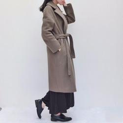 MACCHIATO OVERCOAT {HANDMADE} 雙層美麗諾羊毛褐灰色綁帶大衣（100%手工） 第4張的照片