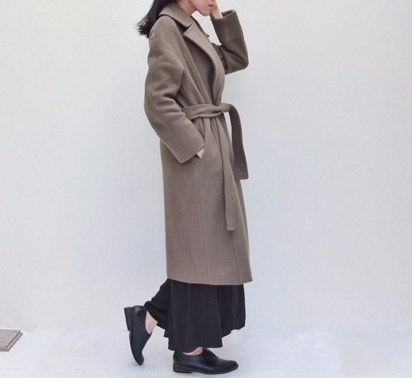 MACCHIATO OVERCOAT {HANDMADE} 雙層美麗諾羊毛褐灰色綁帶大衣（100%手工） 第4張的照片