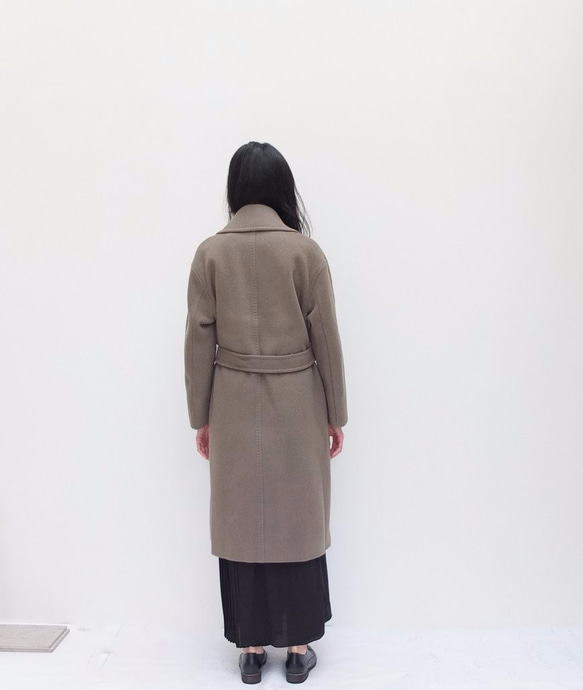 MACCHIATO OVERCOAT {HANDMADE} 雙層美麗諾羊毛褐灰色綁帶大衣（100%手工） 第5張的照片