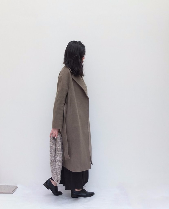 MACCHIATO OVERCOAT {HANDMADE} 雙層美麗諾羊毛褐灰色綁帶大衣（100%手工） 第7張的照片