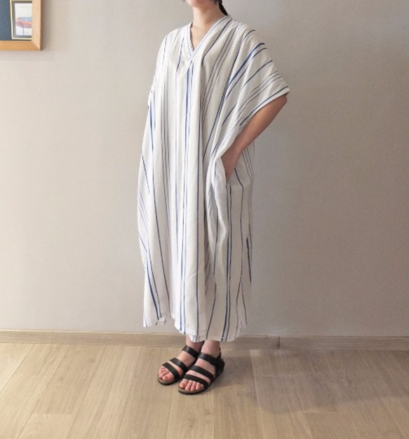 TANZANIA DRESS  夏日亞麻地中海條紋洋裝(Etsy電子報推薦商品) 第2張的照片