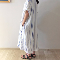 TANZANIA DRESS  夏日亞麻地中海條紋洋裝(Etsy電子報推薦商品) 第5張的照片