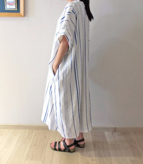 TANZANIA DRESS  夏日亞麻地中海條紋洋裝(Etsy電子報推薦商品) 第5張的照片