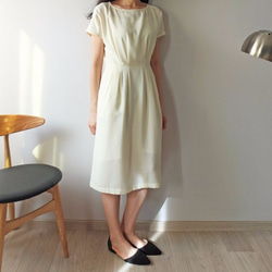 RIDEAU DRESS  鵝黃亞麻簾式洋裝(無附圖中圍巾) 第1張的照片