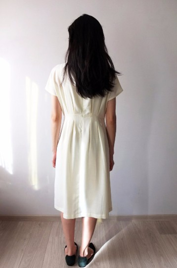 RIDEAU DRESS  鵝黃亞麻簾式洋裝(無附圖中圍巾) 第3張的照片