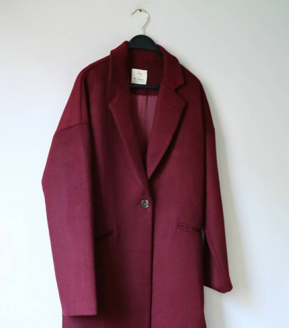 EMILLION COAT    酒紅單釦喀什米爾羊毛大衣 第5張的照片