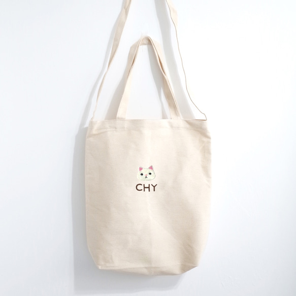 【Q-cute】袋子系列-直式雙提袋-狗頭、貓頭、兔頭-加字/客製化 第9張的照片