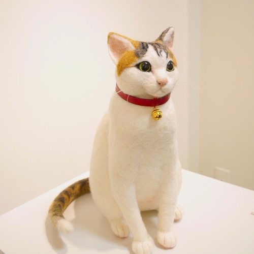 羊毛フェルト 等身大作品 三毛猫 羊毛フェルト morin工房 HIROKO