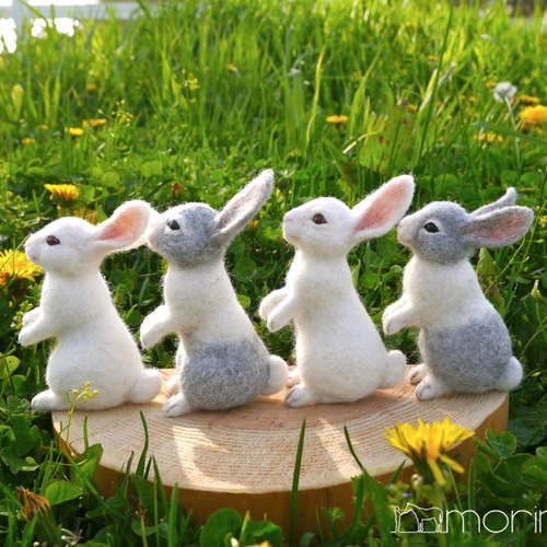 羊毛フェルト ウサギ（グレー）A 羊毛フェルト morin工房 HIROKO