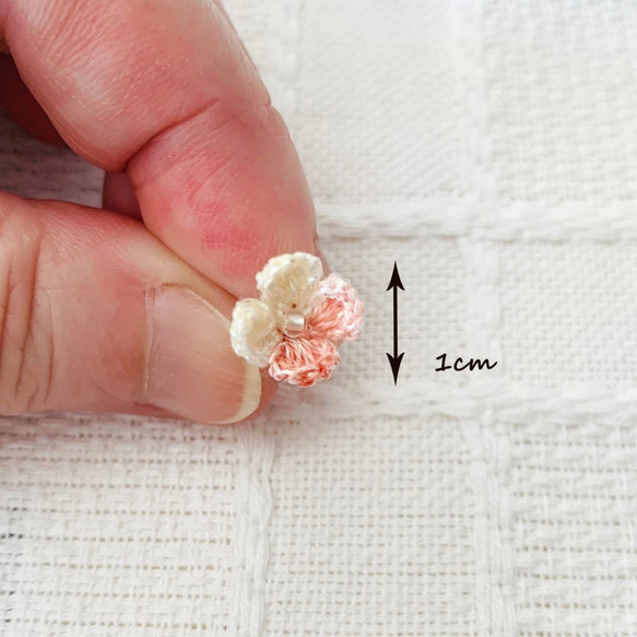 繡球小花耳針 蜜桃粉紅 漸層色彩 細工編織 純銀耳針 耳夾OK 第4張的照片