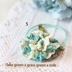 繡球花髮圈 5款 長期熱賣 日本製橡筋 日本蕾絲線 人手編織 可洗可換橡筋 第6張的照片