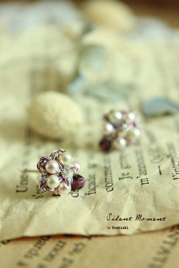 Violet編織 水晶珍珠耳環 第4張的照片