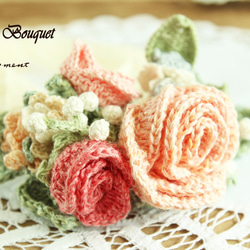 花嫁の手の花のかぎ針編みのピンクのバラの花束自然のつば線限定生産 6枚目の画像