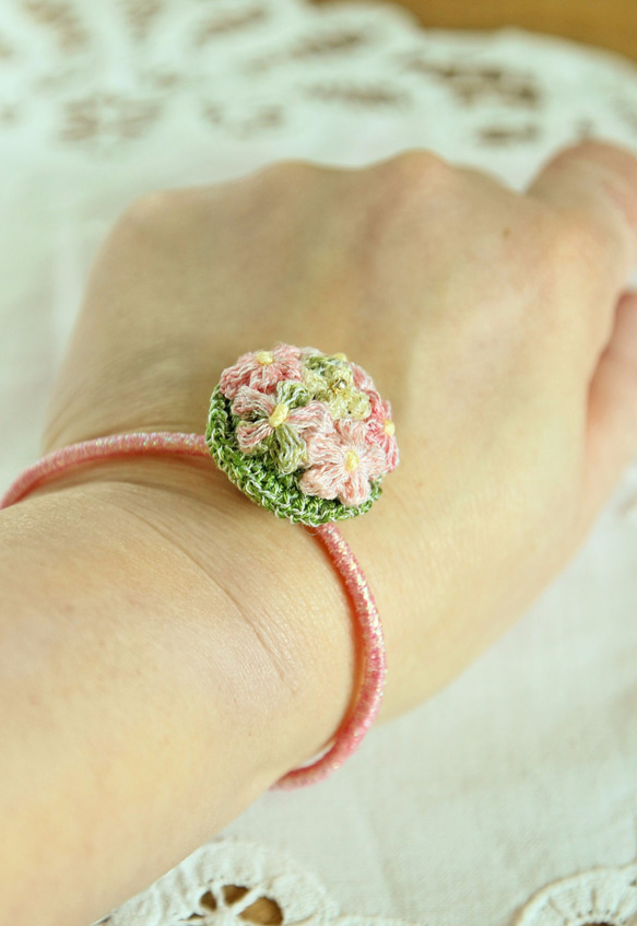 Sakura櫻花髮圈「花糖」春日系列 勾針編織 第8張的照片