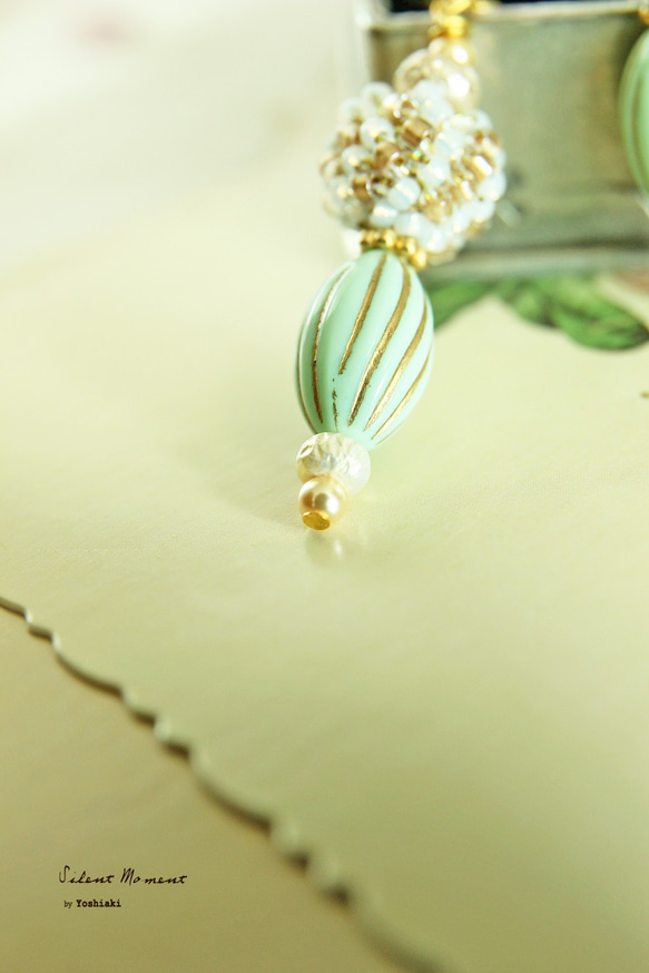 公主波波耳環 鉤針編織 垂墜耳環 日本玻璃珠 vintage style---Green 第5張的照片