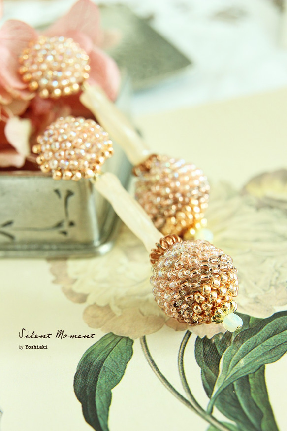 波波垂墜耳環 勾針編織 日本玻璃珠 vintage style---玫瑰金色 Rose Gold Creema獨家首賣 第2張的照片