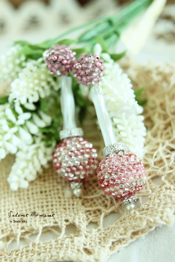 波波垂墜耳環 勾針編織 日本玻璃珠 vintage style---粉紅色 Pink Creema獨家首賣 第1張的照片