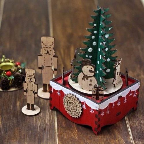 昭和レトロ　クリスマスの天吊り型、オルゴール　当時物　ビンテージ オルゴールクリスマス | 木製ハンドクランク繊細なヴィンテージ
