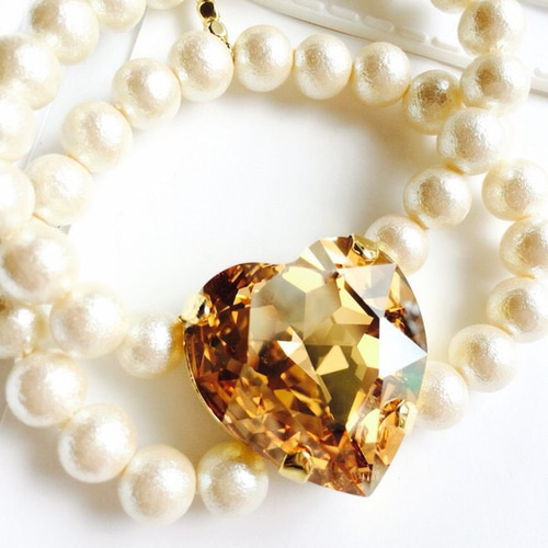 SWAROVSKI ハートビジューデザイン ブレスレット ゴールド クリスタル Gema ブレスレット, クリスタル・パール, ミックスカット