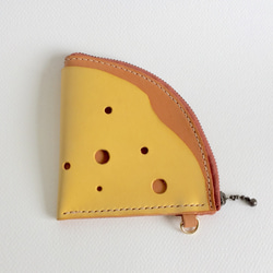 手作りの野菜なめした革のファスナー財布（スイカ、チーズ段落スタイル） 1枚目の画像