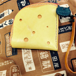 手作りの野菜なめした革のファスナー財布（スイカ、チーズ段落スタイル） 2枚目の画像