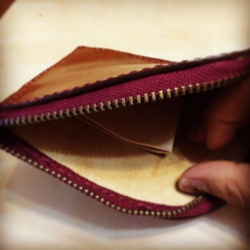 手作りの野菜なめした革のファスナー財布（スイカ、チーズ段落スタイル） 8枚目の画像