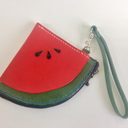 手作りの野菜なめした革のファスナー財布（スイカ、チーズ段落スタイル） 6枚目の画像
