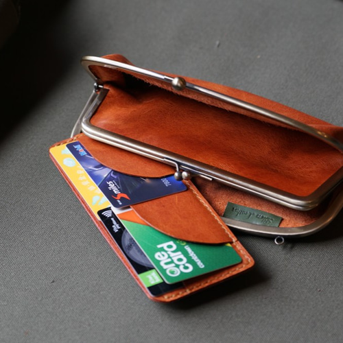 親子がま口お財布　ハンドメイド　革 親子がま口お財布 ハンドメイド 革 外ポケットがついた、親子