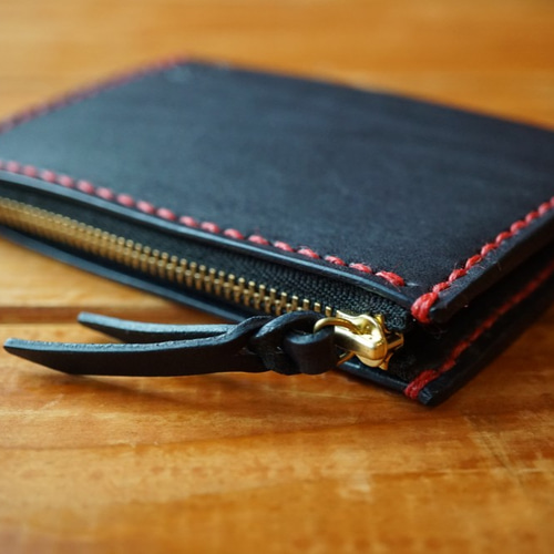 本革 zip コンパクト ウォレット（ネイビー） その他ミニ財布