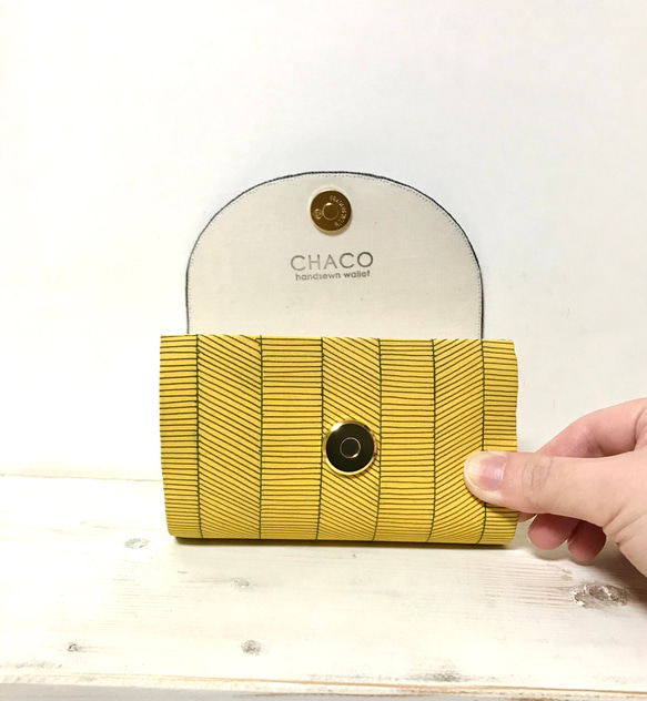 《お札を折らずに収納出来る・受注制作》circle sak sak YELLOW         ミニ財布 4枚目の画像