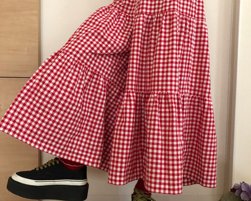cheer　ギンガムチェック　ギャザーキュロット ギャザーたっぷりガウチョ☆ギンガムチェック【赤】 キュロット