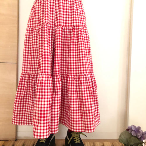 ギャザーたっぷりガウチョ☆ギンガムチェック【赤】 キュロット