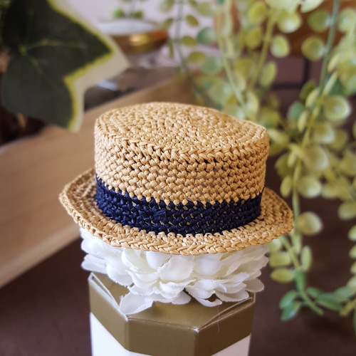 22cmドール用 カンカン帽子 頭囲12cm ネイビーライン その他人形