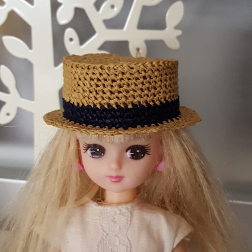 22cmドール用 カンカン帽子 頭囲12cm ネイビーライン その他人形