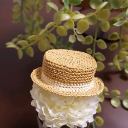 受注製作　22cmドール用　カンカン帽子　頭囲12cm　 白ライン 1枚目の画像