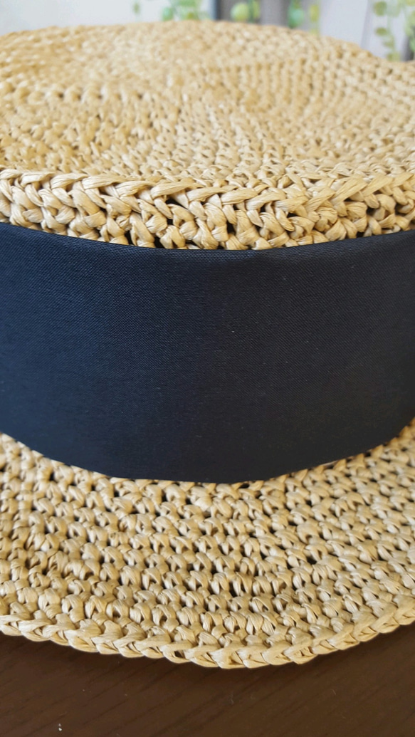 受注製作　57cm　カンカン帽　太枠リボン　汗取りテープ付き　 2枚目の画像