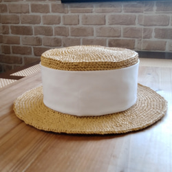 受注製作　57cm　カンカン帽　太枠リボン　汗取りテープ付き　 3枚目の画像